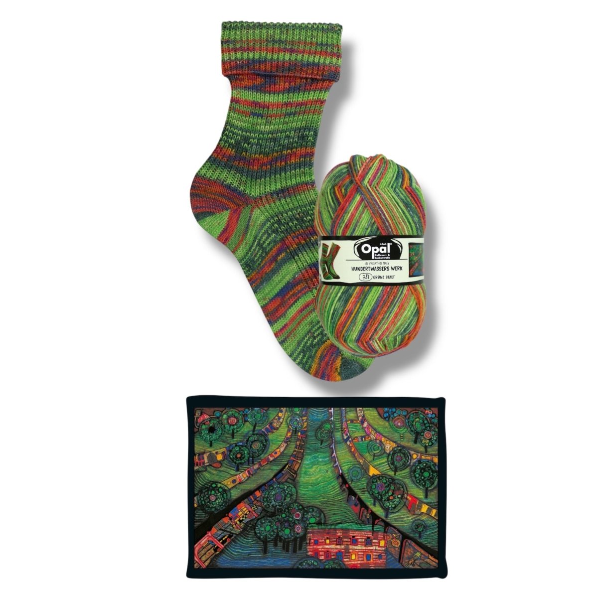 Opal SOCKENWOLLE NACH HUNDERTWASSER - BONIFAKTUR - 4052 Grüne Stadt - in Variation nach Hundertwasser - Werk 781 - Opal SOCKENWOLLE NACH HUNDERTWASSER