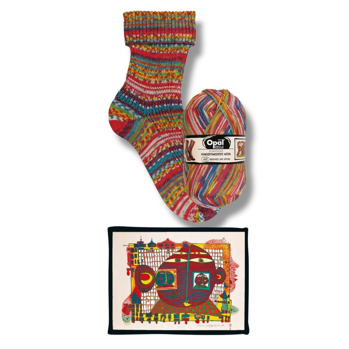 Opal SOCKENWOLLE NACH HUNDERTWASSER - BONIFAKTUR - 4054 Abschied aus Afrika - in Variation nach Hundertwasser - Werk 668 - Opal SOCKENWOLLE NACH HUNDERTWASSER